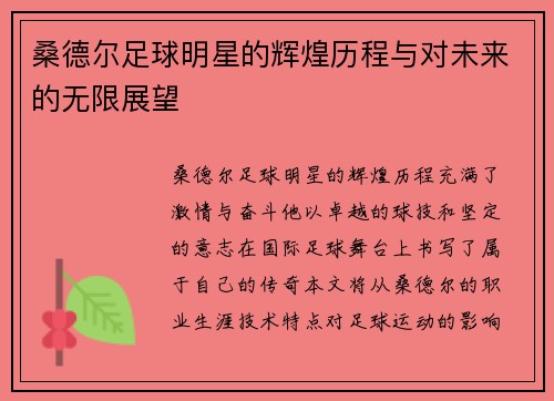 桑德尔足球明星的辉煌历程与对未来的无限展望